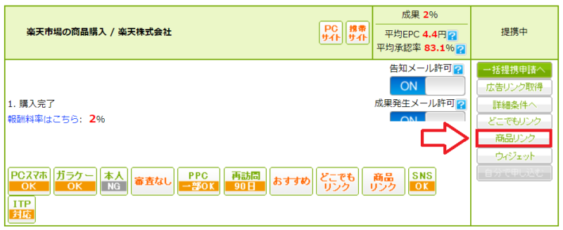 カッテネの使い方楽天のリンク作成1
